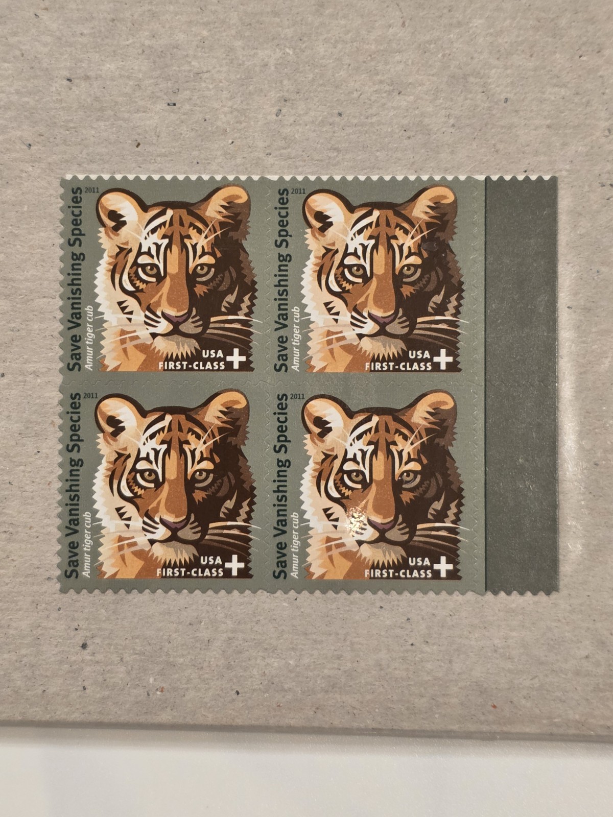 US #B4 Semi-Postal Stamps Amur Tiger Cub Block of 4, 2011 M/NH Original Plastic