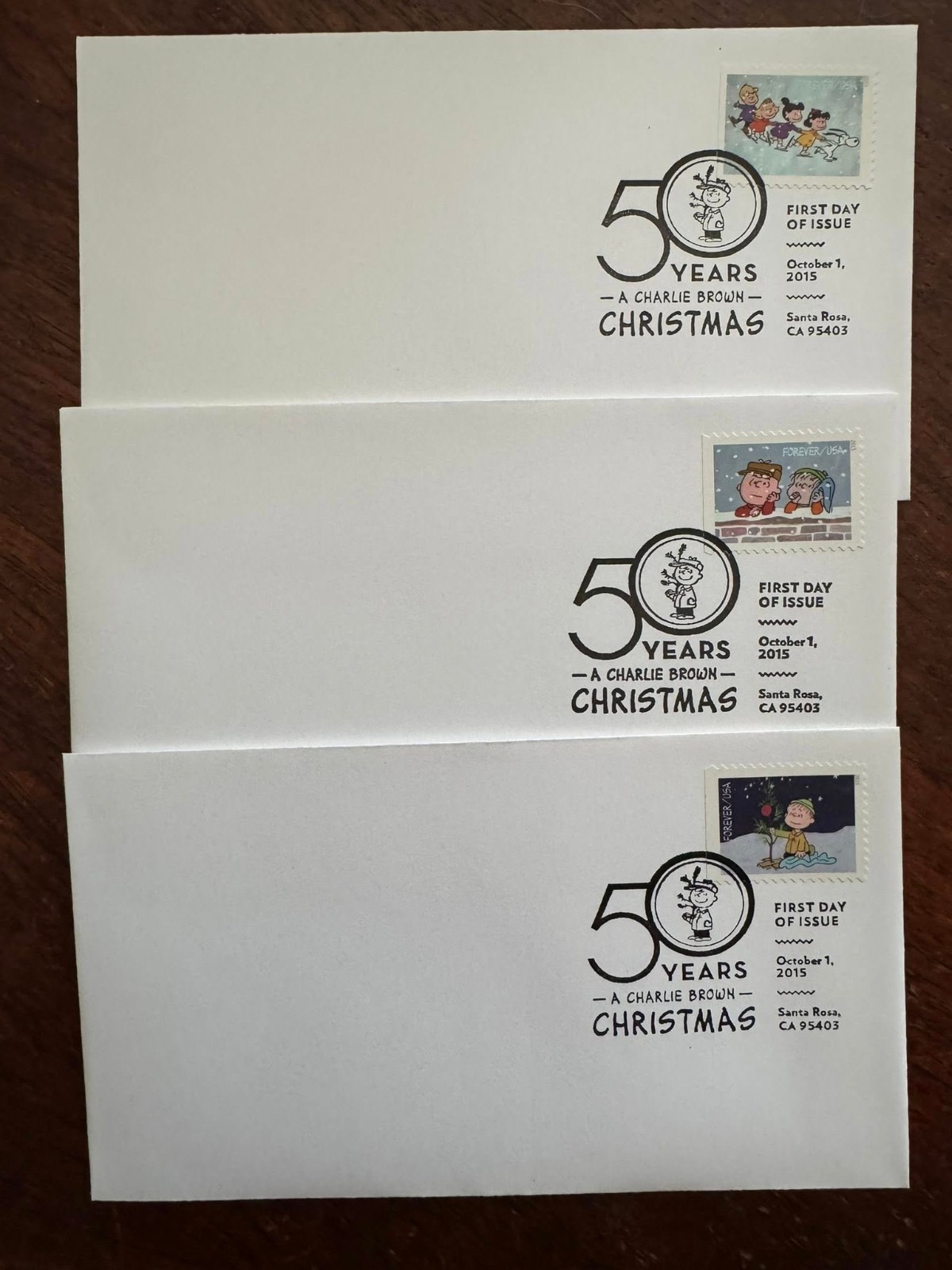 A Charlie Brown Christmas 9 stamped envelopes first day cover 10/01/2015