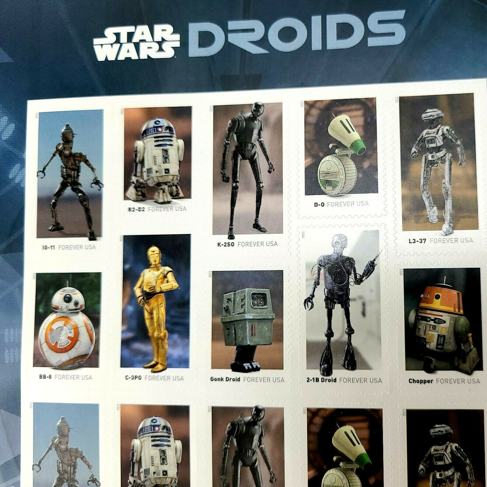New USPS Star Wars Droids One Complete Sheet of 20 Forever Stamps