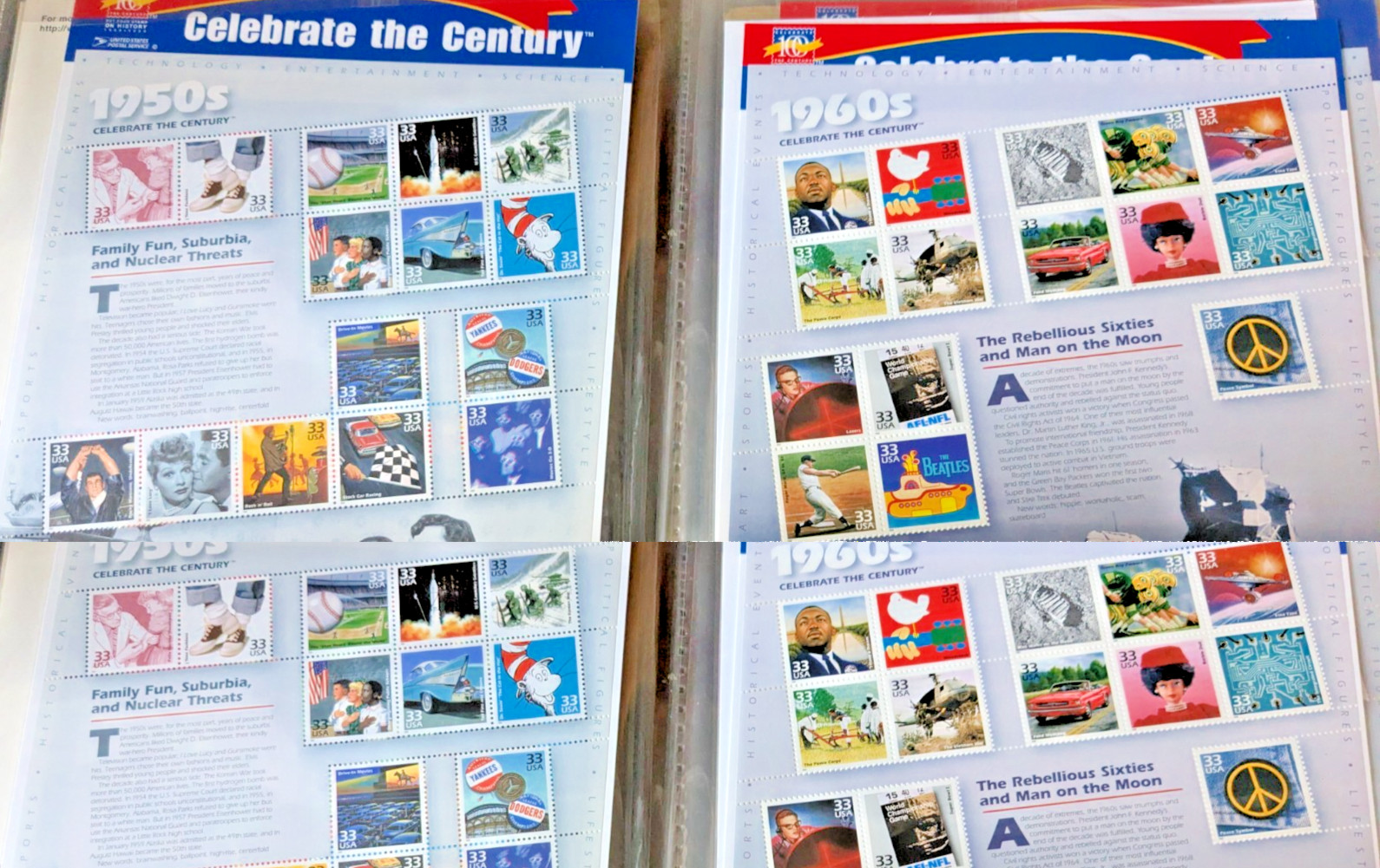 CELEBRATE THE CENTURY 1900-1990. Complete 10 Sheet Set US Stamps Sealed