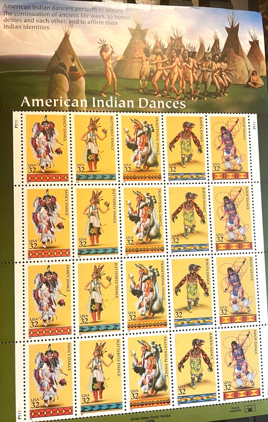 American Indian Dances United States 32¢ Postage Stamp #3072-76 MNH Full Sheet