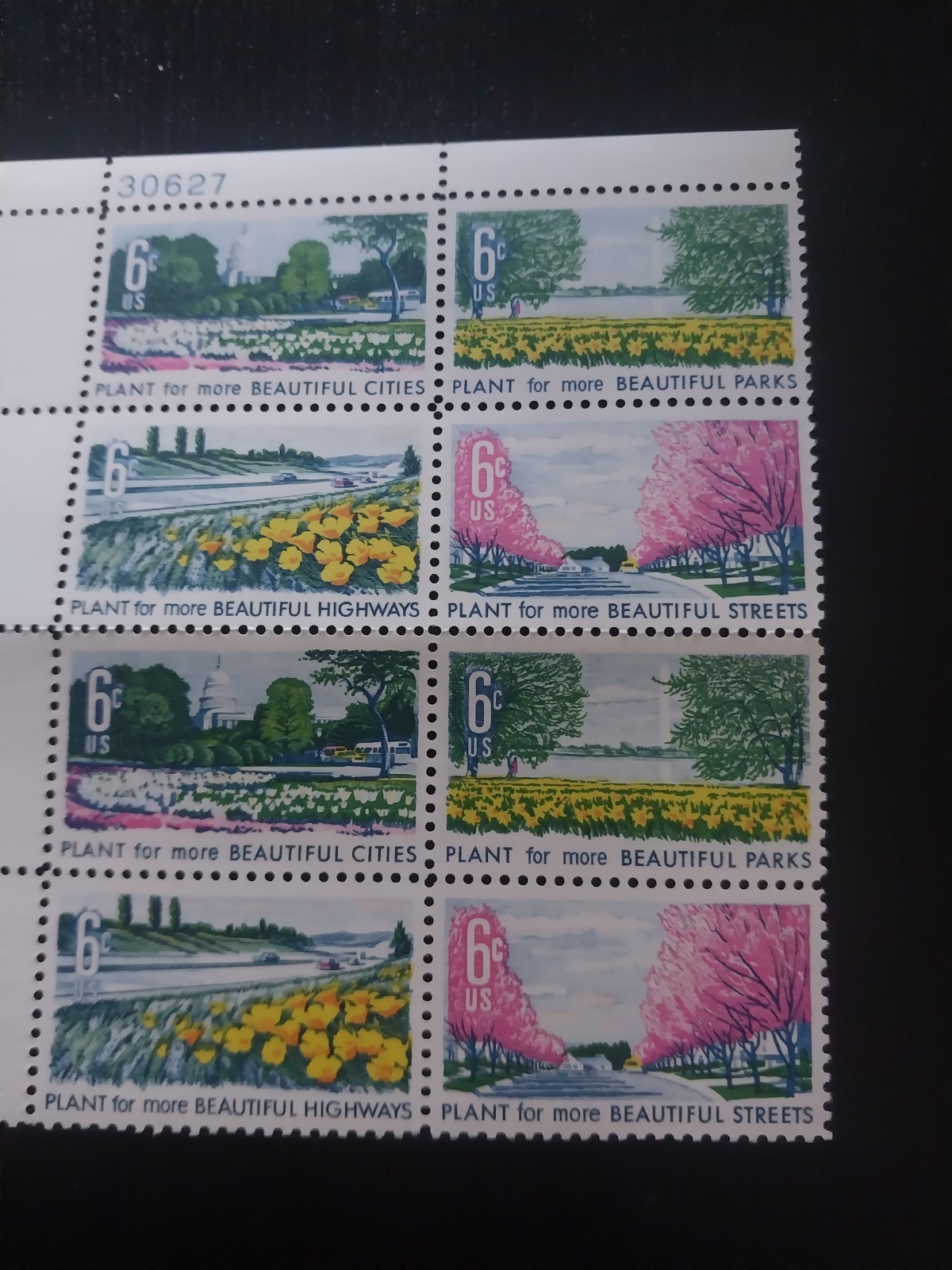 Block Of Stamps Plant For More Beautiful Highways 6 Cents Us Postage Unused