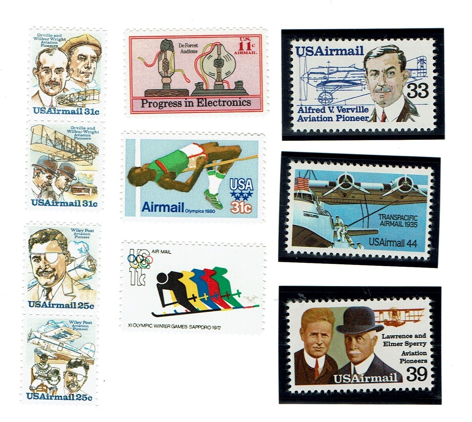 10 DIFFERENT U.S. AIR MAIL STAMPS – MNH