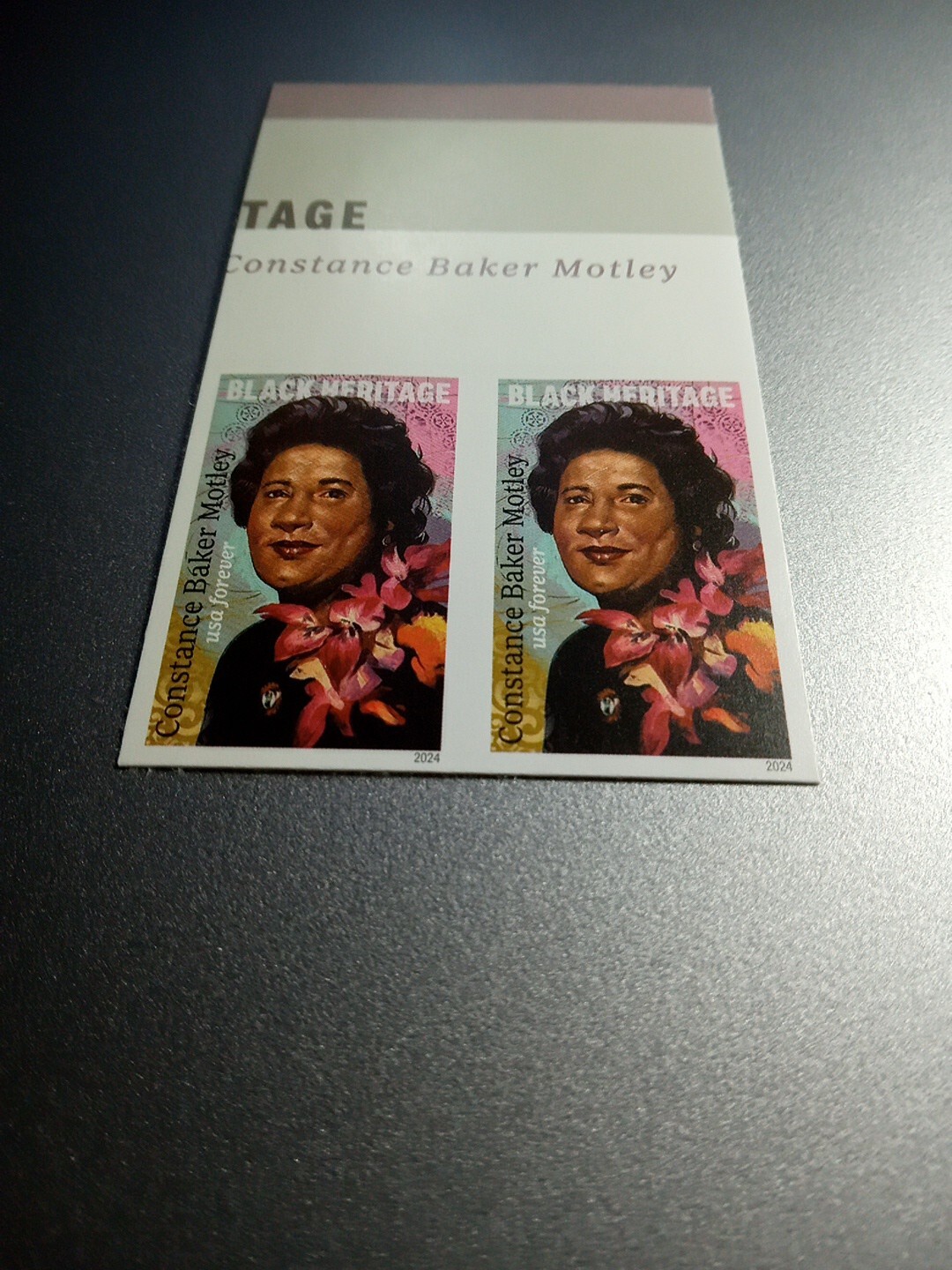 USA 2024 Sc #5830a 4ever CONSTANCE BAKER MOTLEY Imperf/NDC Horizontal pair Mint