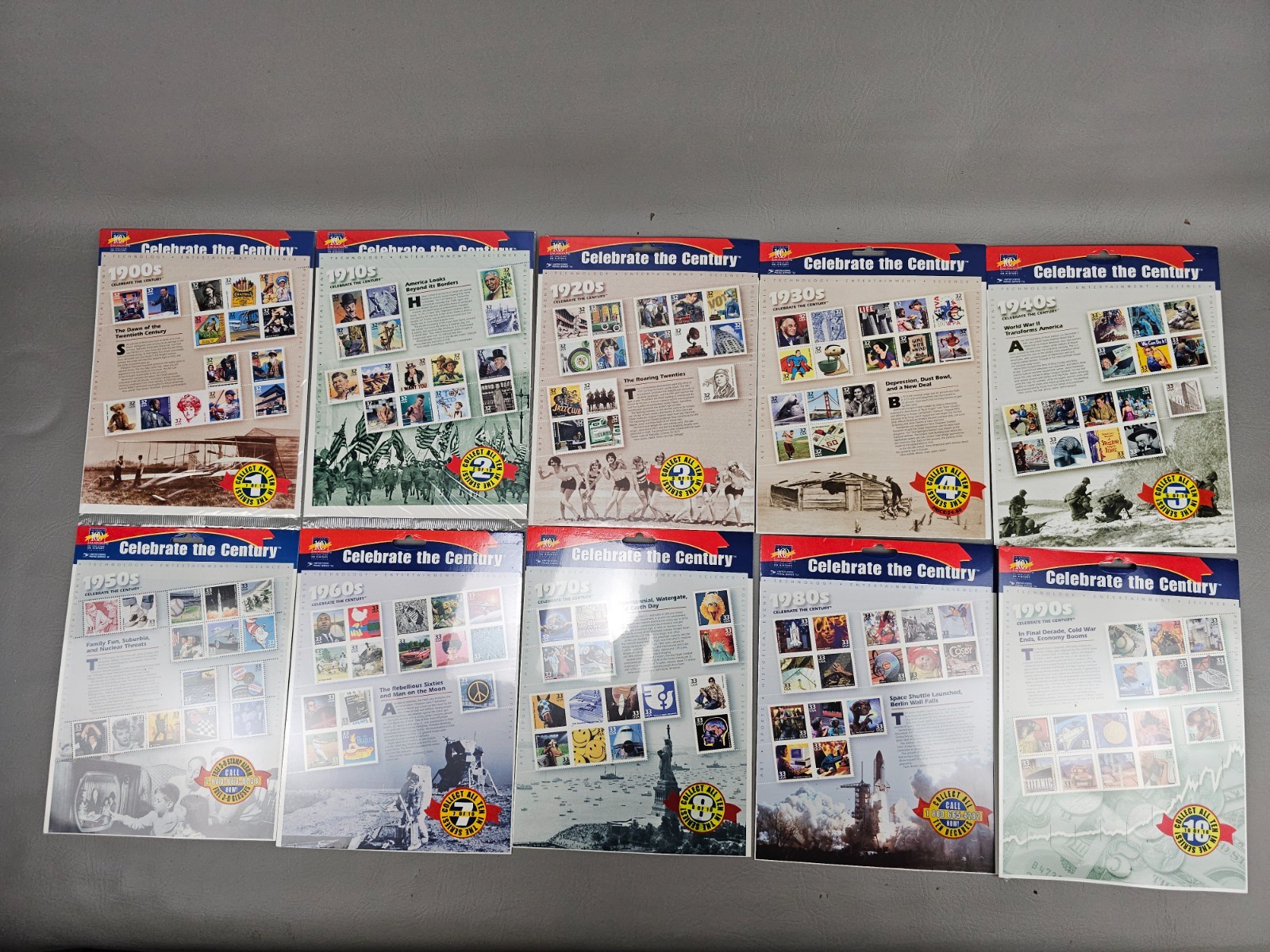 USPS CELEBRATE THE CENTURY 3182 – 3191 10 SHEET SET POSTAGE STAMPS 1900s – 1990s