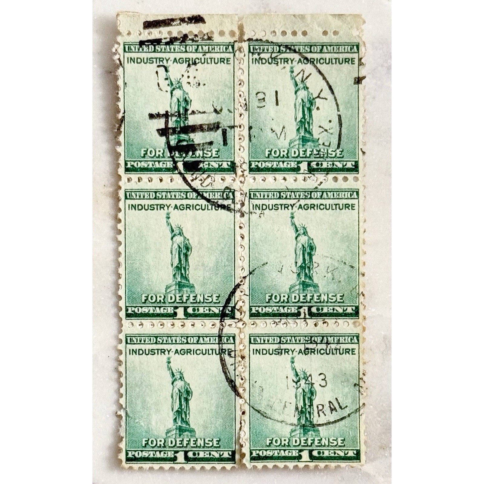 1940 Agriculture Industry for Defence Statue of Liberty US Postage Stamps