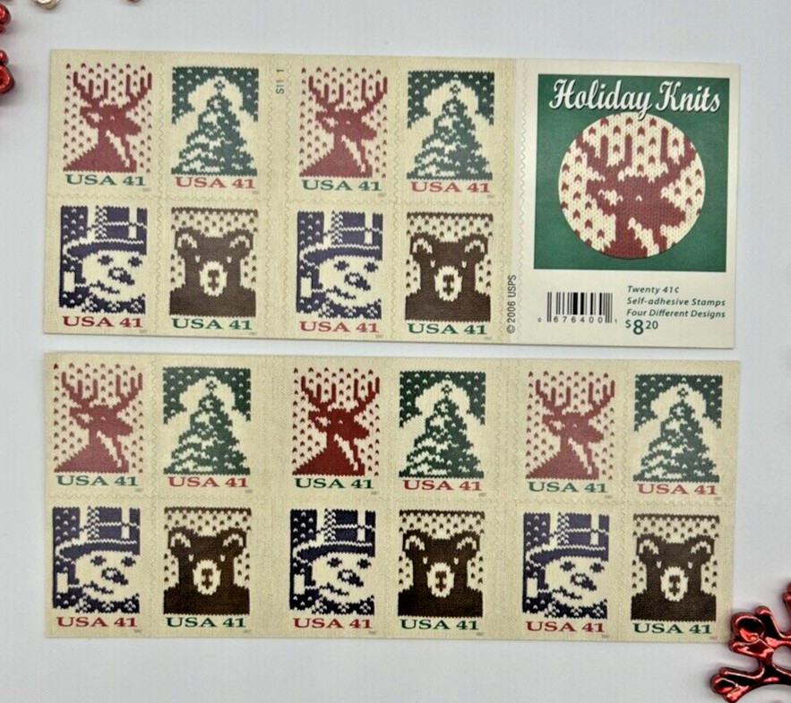#4211-4214 CHRISTMAS HOLIDAY KNITS 41¢ – 2 Booklets x 20 = 40 Stamps FV$16.40