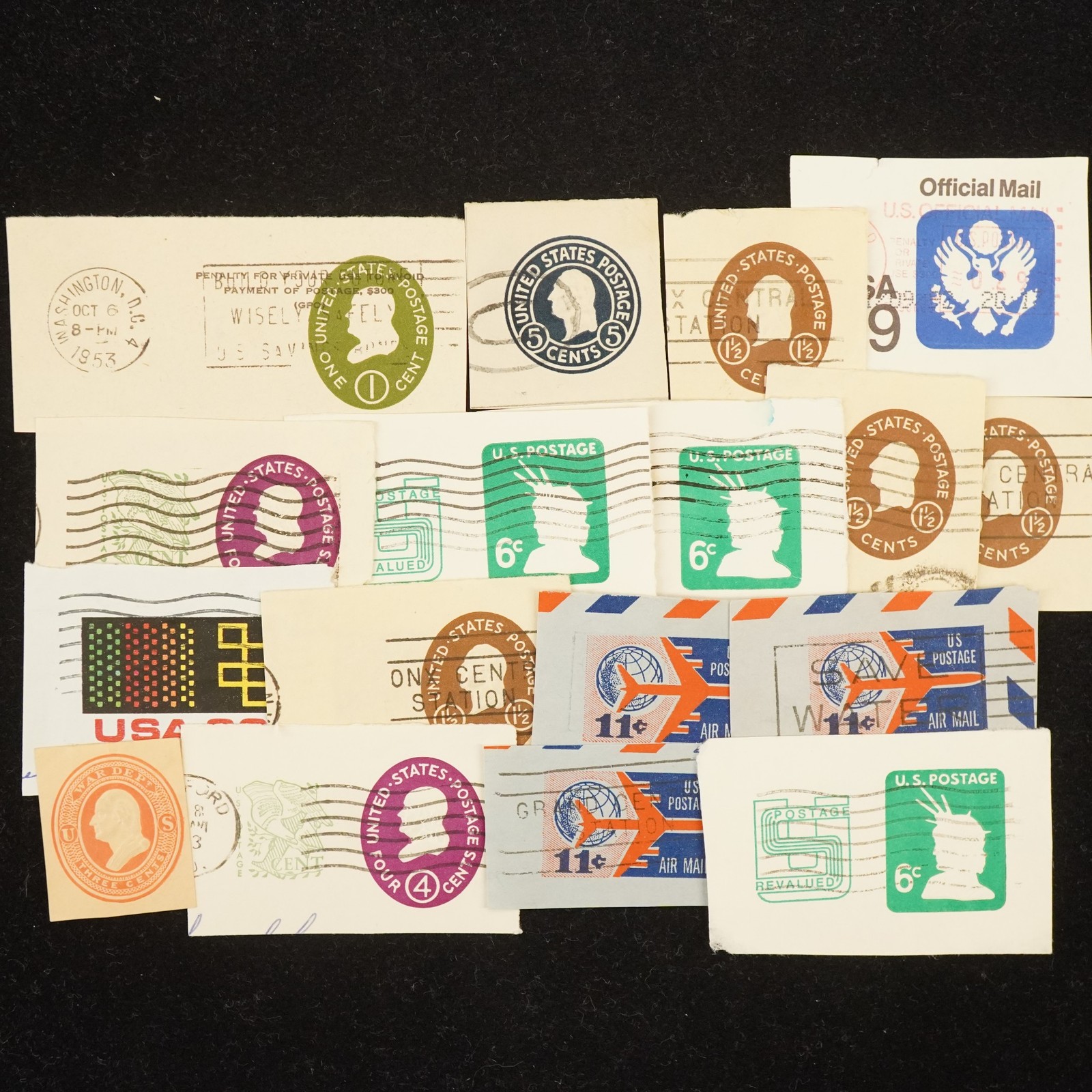 1918-1971 U.S. Stamps Envelope Canceled Cut Squares – Free Shipping USA