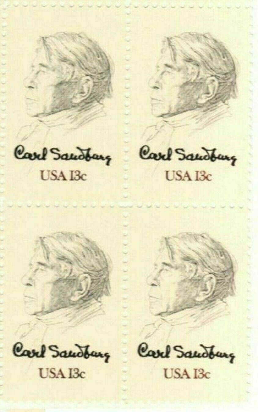 SANDBURG CARL-Block of 4 Collectible Unused 1978 Stamps–FREE SHIPPING