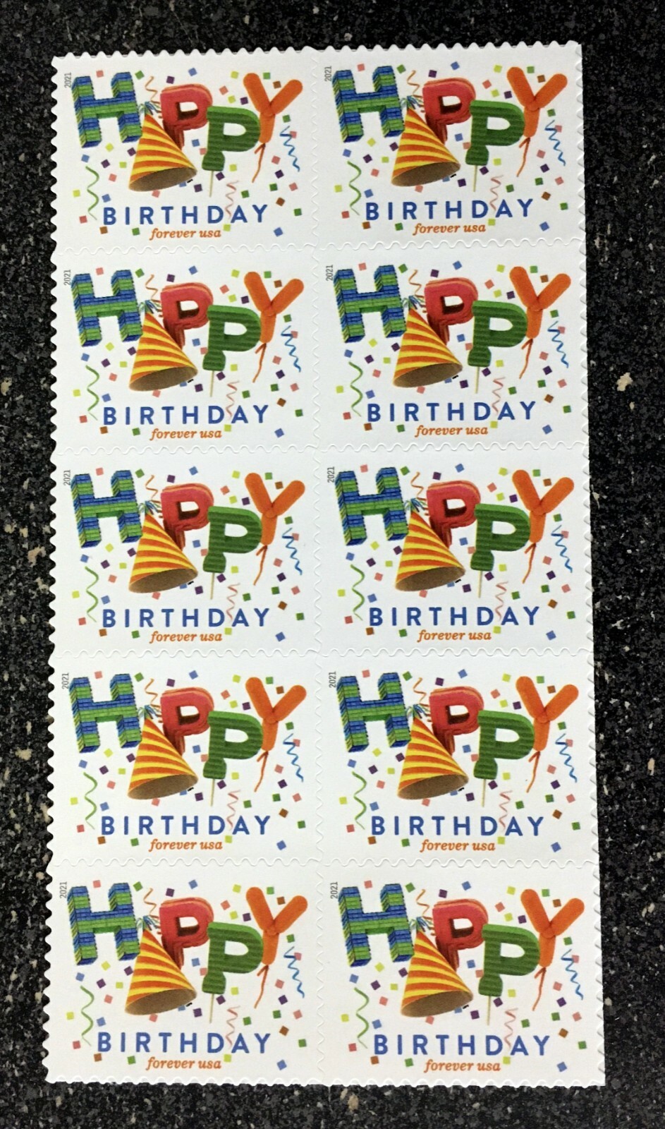 2021USA #5635 Forever Happy Birthday – Block of 10 From Sheet mint postage
