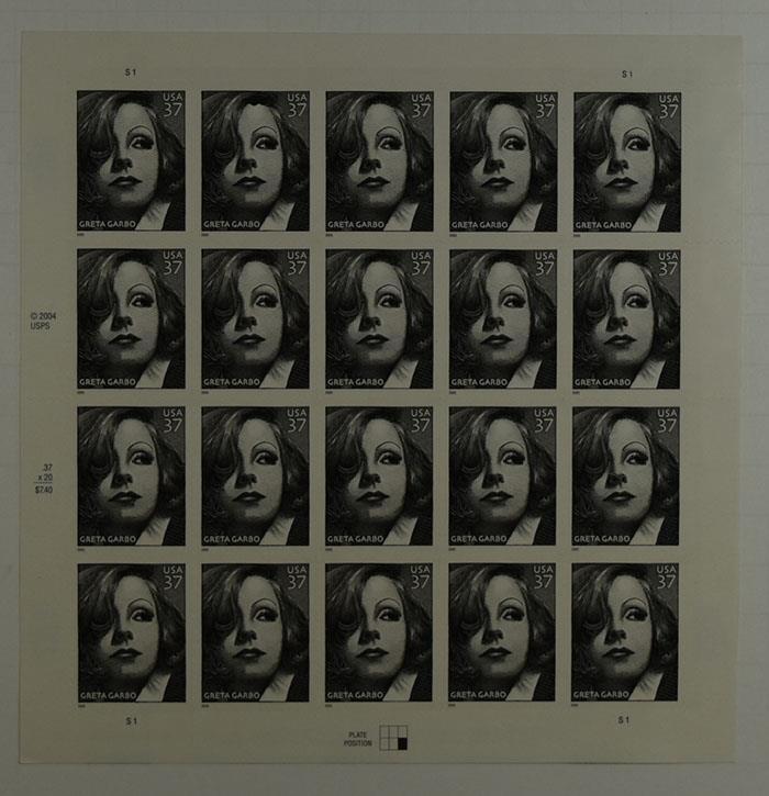 US SCOTT 3943 PANE OF 20 GRETA GARBO 37 CENT FACE MNH