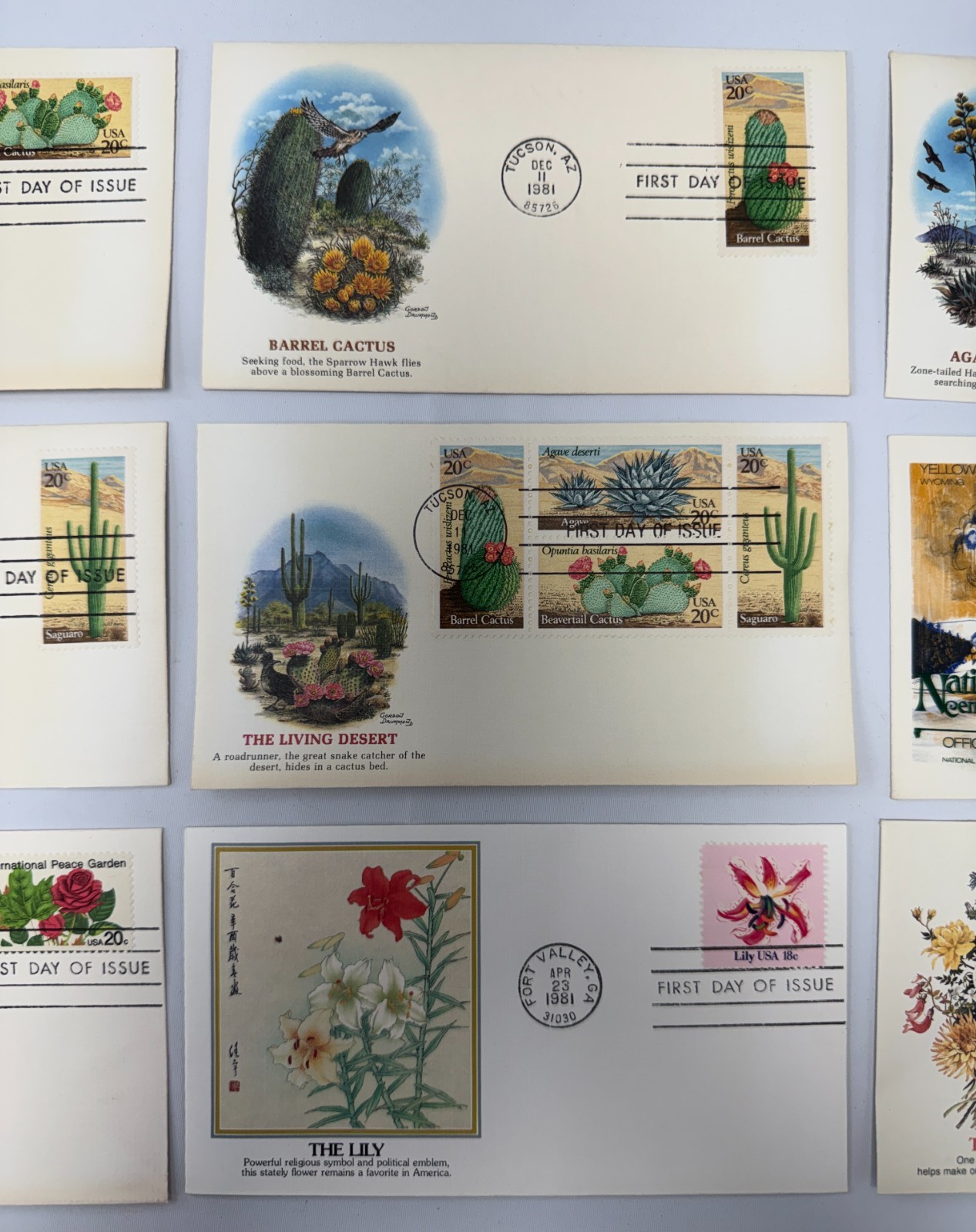 9 Fleetwood First Day Covers Desert Cacti, Wildflowers, National Parks, Nature