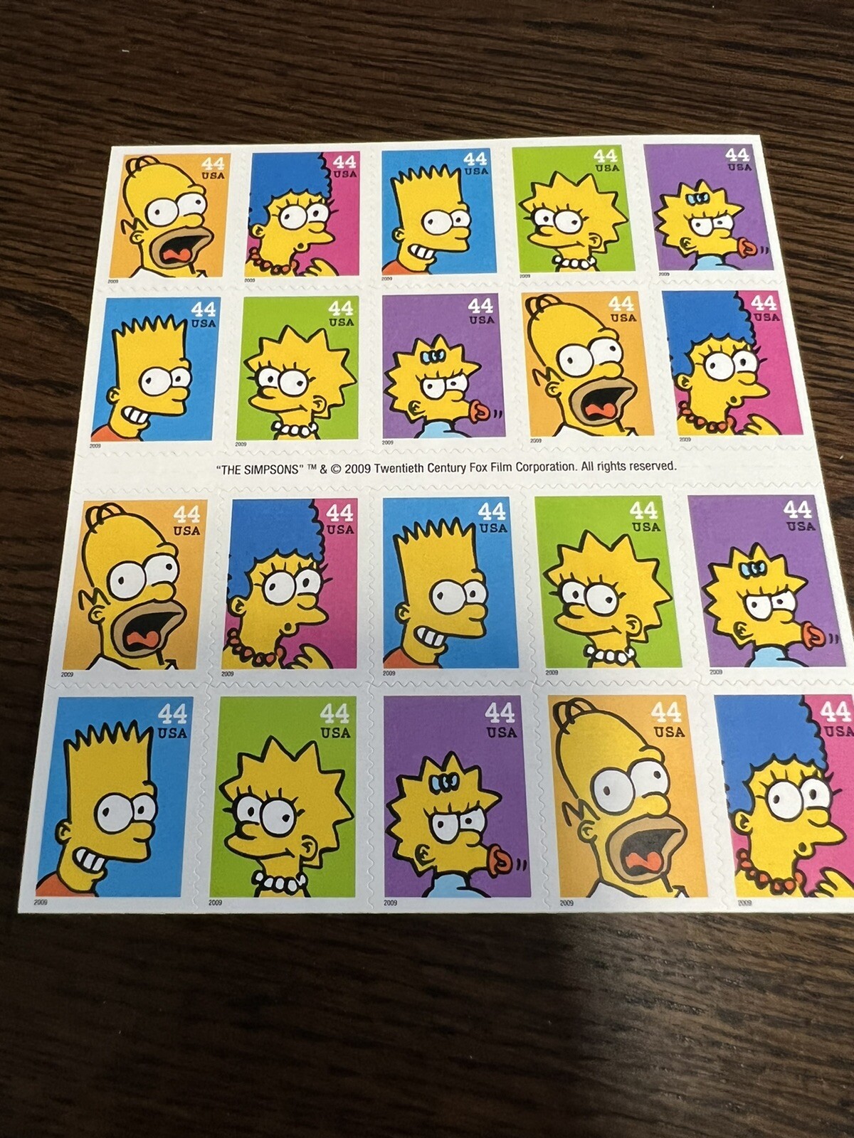 US SCOTT 4399 – 4403b PANE OF 20 SIMPSONS STAMPS 44 CENTS FACE MNH 2009