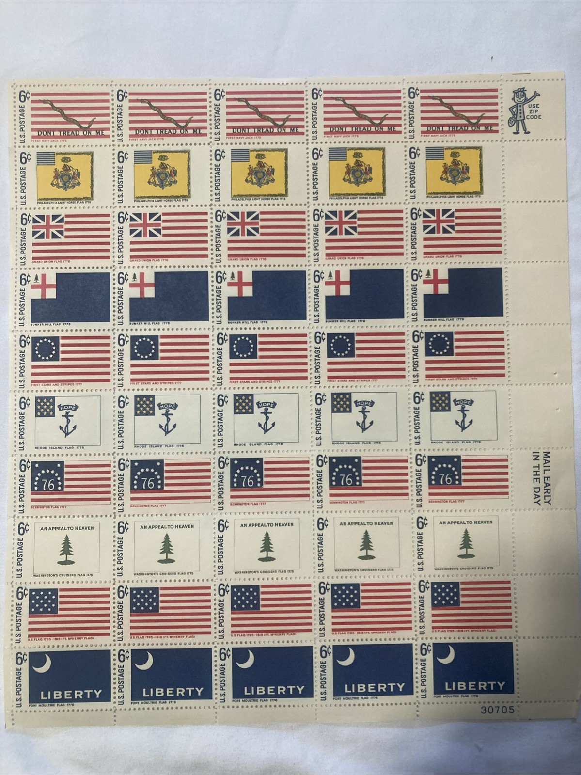 USA Flag Stamps, 6c, 50 Stamps