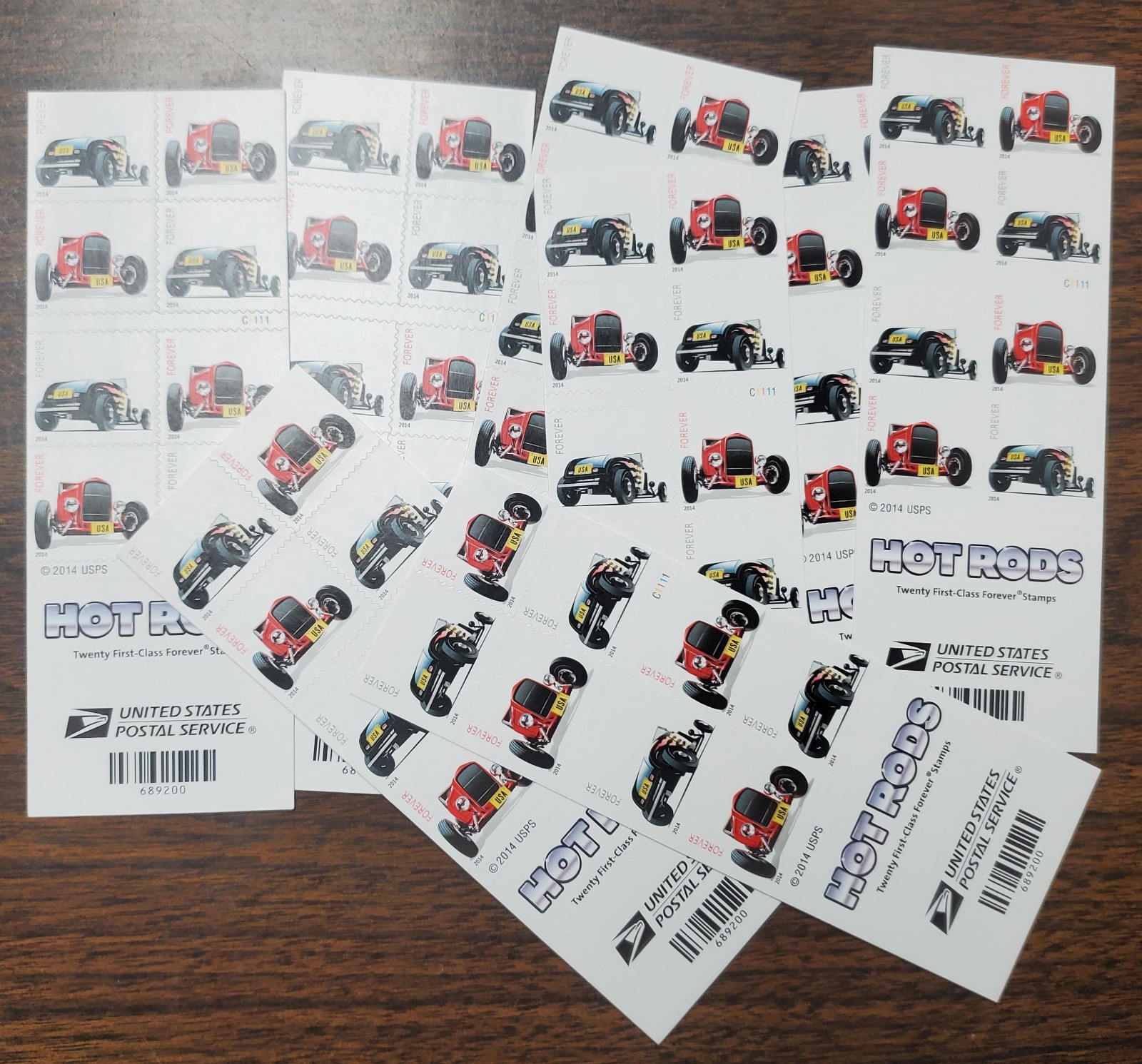 US Stamp Scott #4909b Hot Rod Car Forever Stamps, 8 Panes of 20