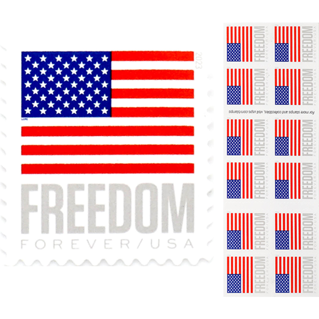 FIVE (5 PCS) 2023 FOREVER STAMPS FREEDOM AMERICAN FLAG CURRENT VALUE $.78 EACH
