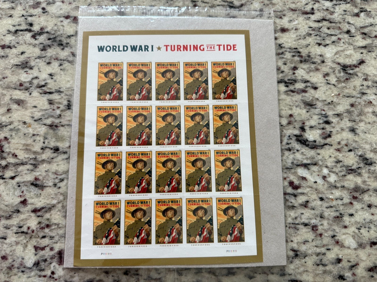 2018 #5300 Sealed World War I: Turning the Tide Forever Stamps Full Pane of 20