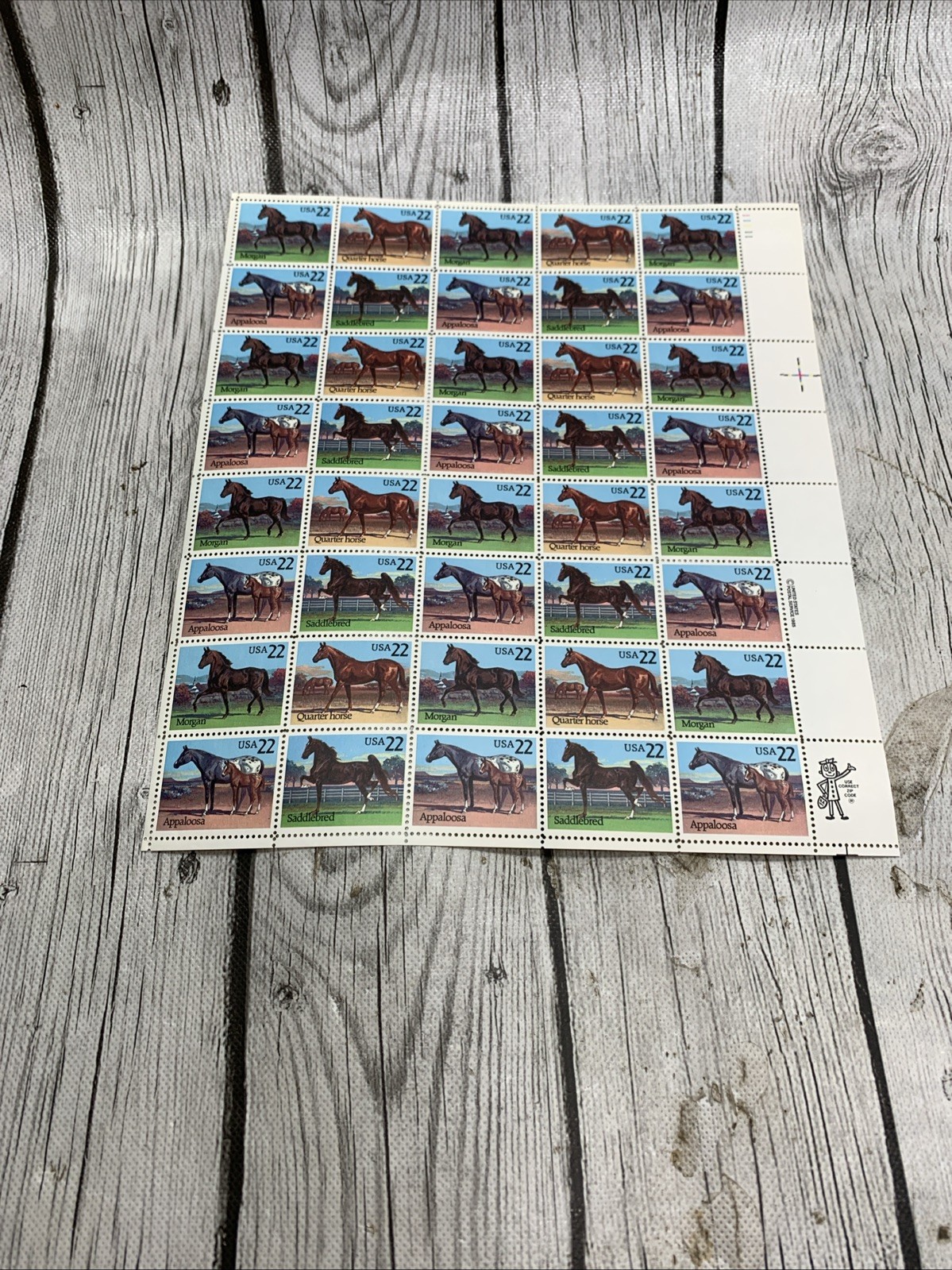 US SCOTT 2155 – 2158 SHEET OF 40 HORSES STAMPS 22 CENT FACE