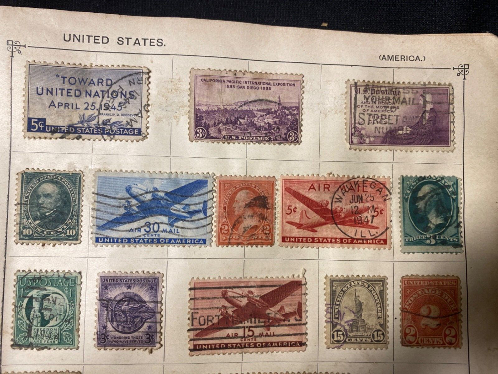 73 US Stamps Air Mail UN 1892 1863 Black Jack Iwo Jima Victory 13th Amendment