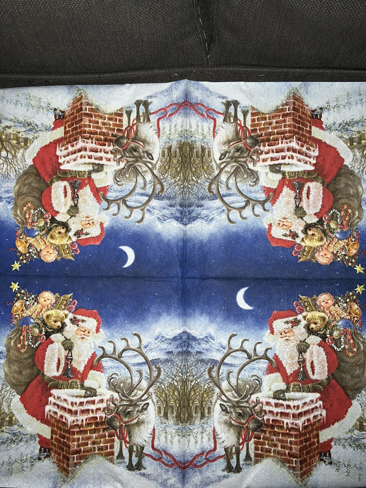 Two Christmas Santa On Christmas Eve/reindeer Decoupage Lunch Paper Napkins 6.5”