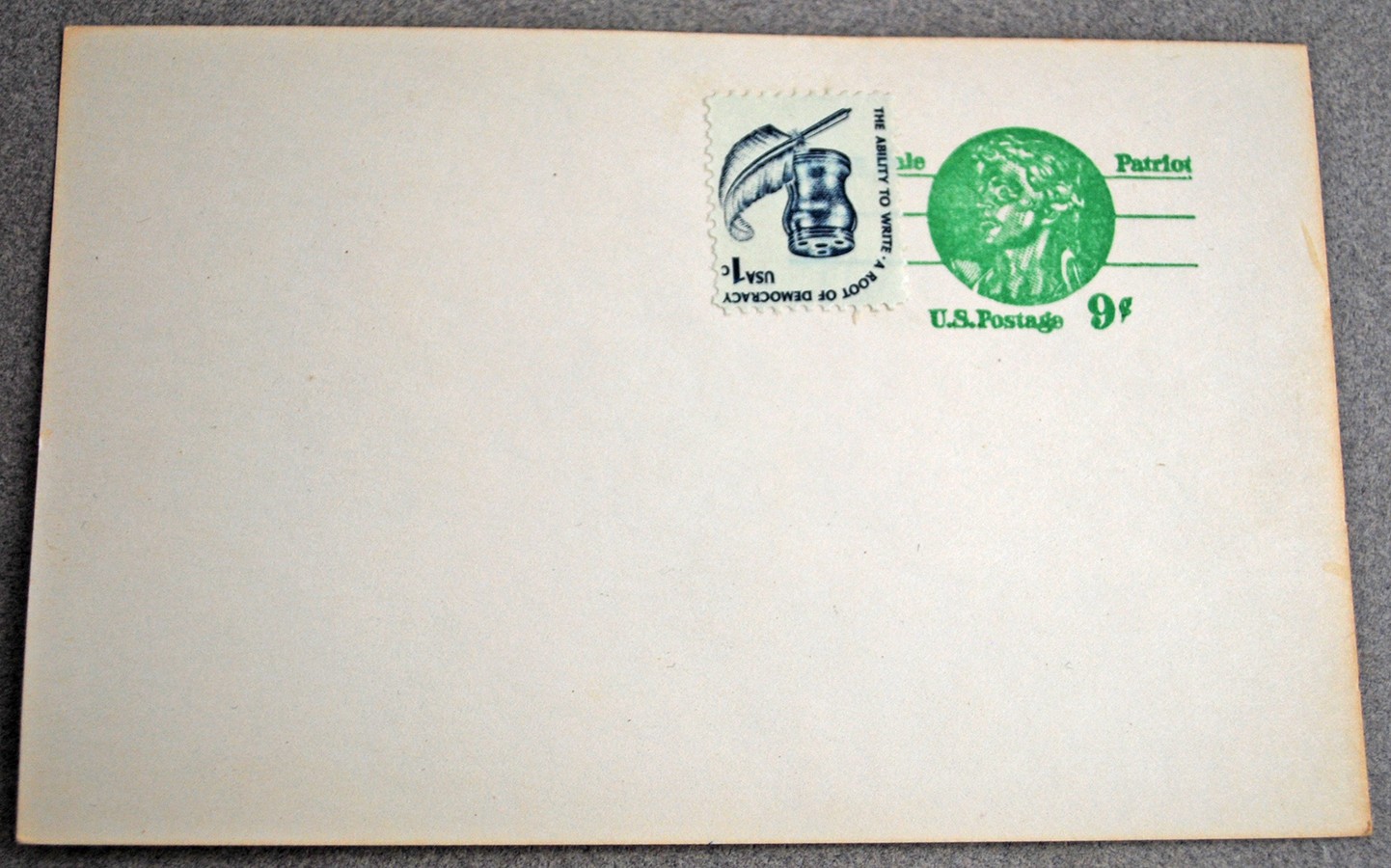1982 Scott# UX72 Nathan Hale 9c Postal Card #1581 1977 1c Stamp Inkwell & Quill