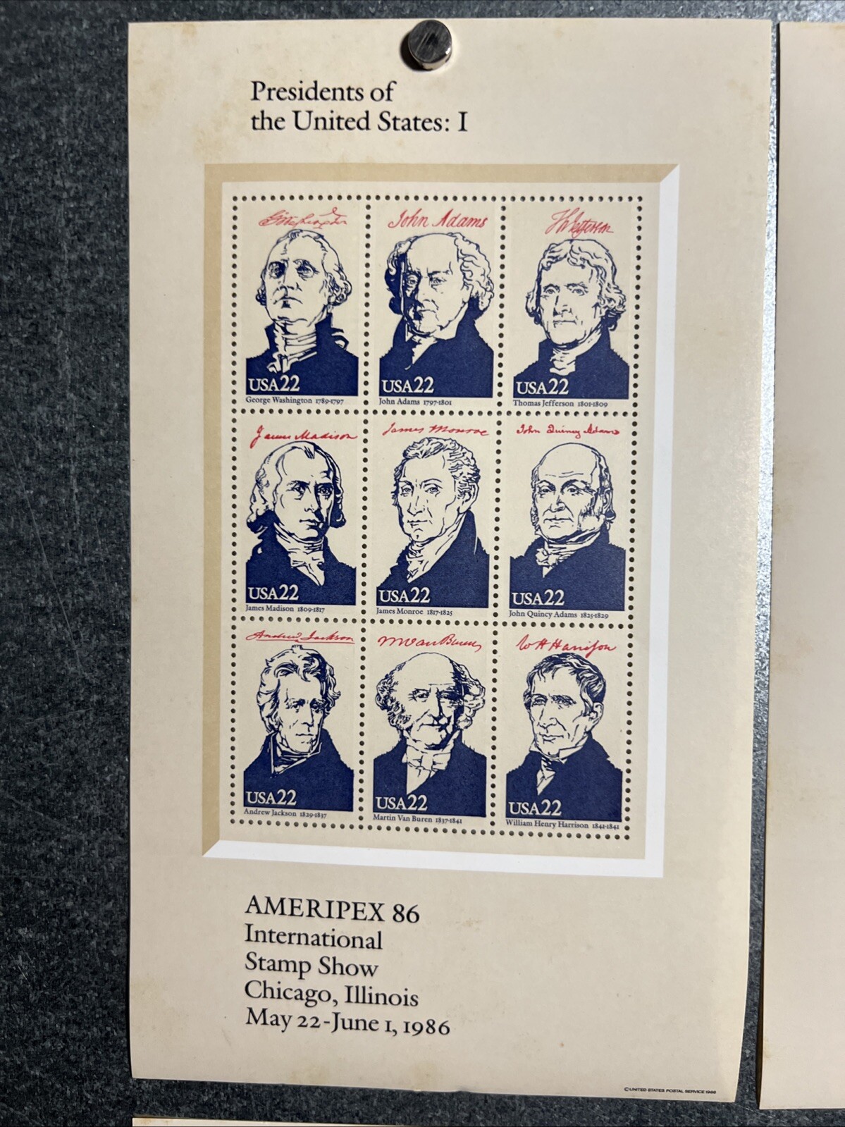 US SCOTT 2216 – 2219 4 PANES OF 9 1986 AMERIPEX STAMPS 22 CENT FACE MNH