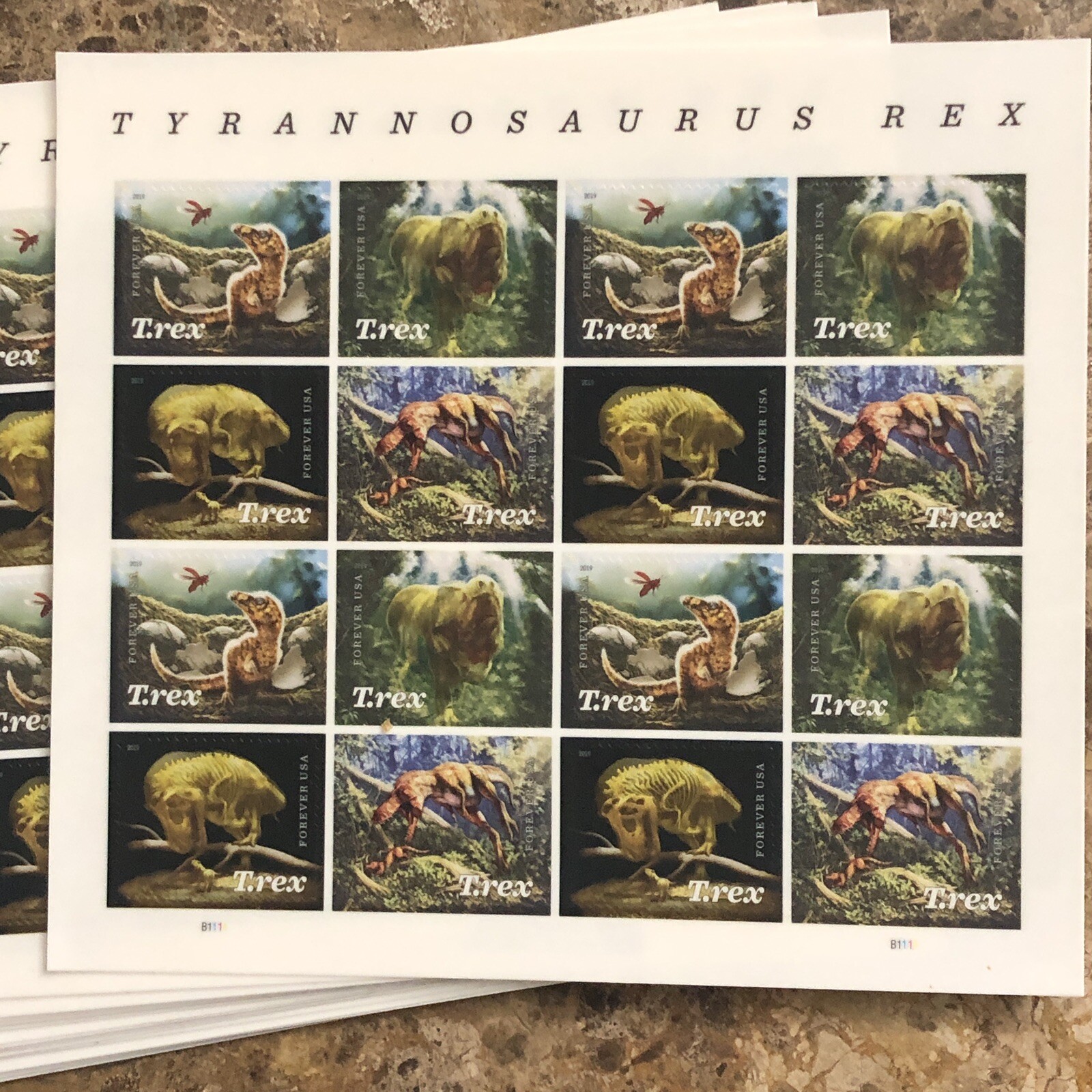 USPS New Tyrannosaurus Rex Pane Sheet 16 Forever Stamps T-Rex Trex Dinosaur 🦖
