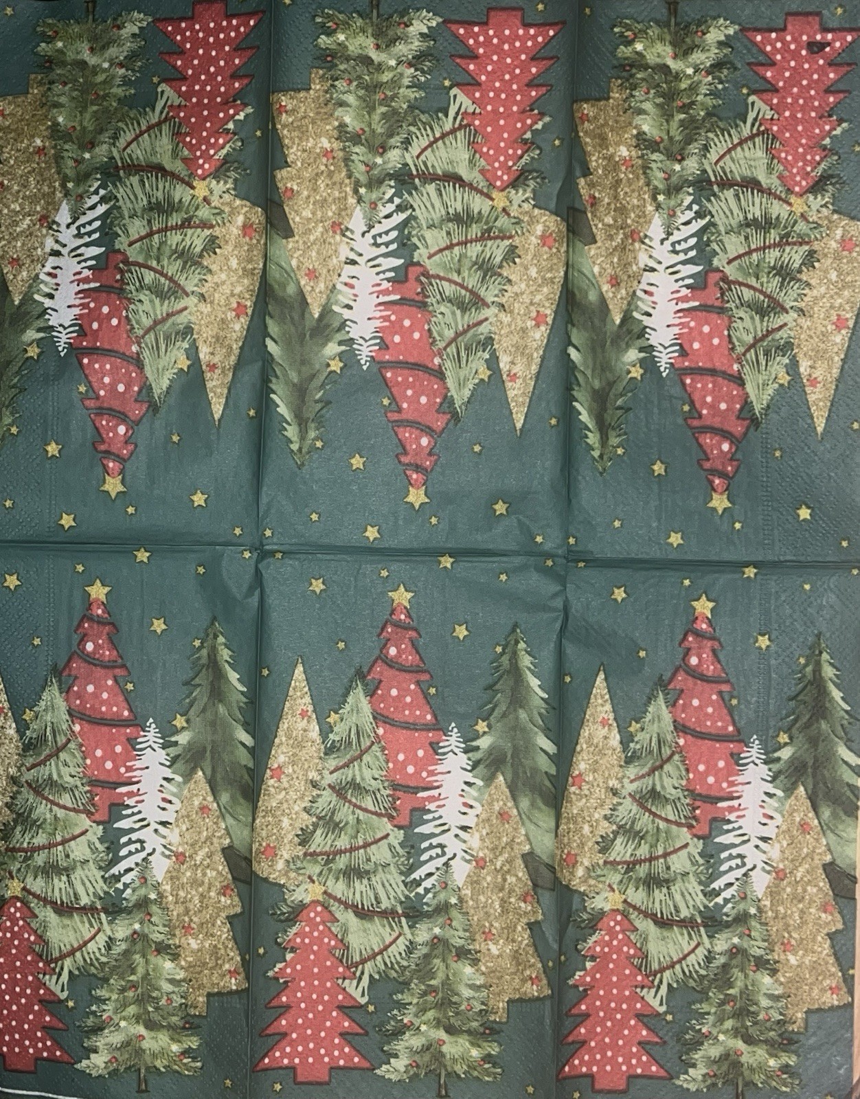TWO Individual paper dinner Decoupage napkins Santa & Christmas Trees/ Presents