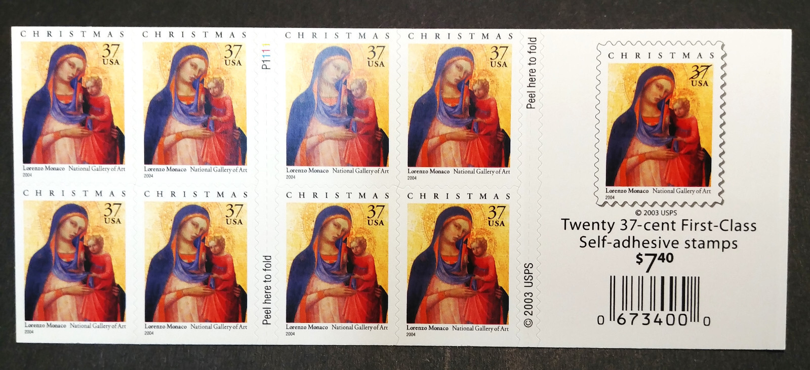 37-cent stamps USPS Lorenzo Monaco Christmas Mary and Jesus book of 20