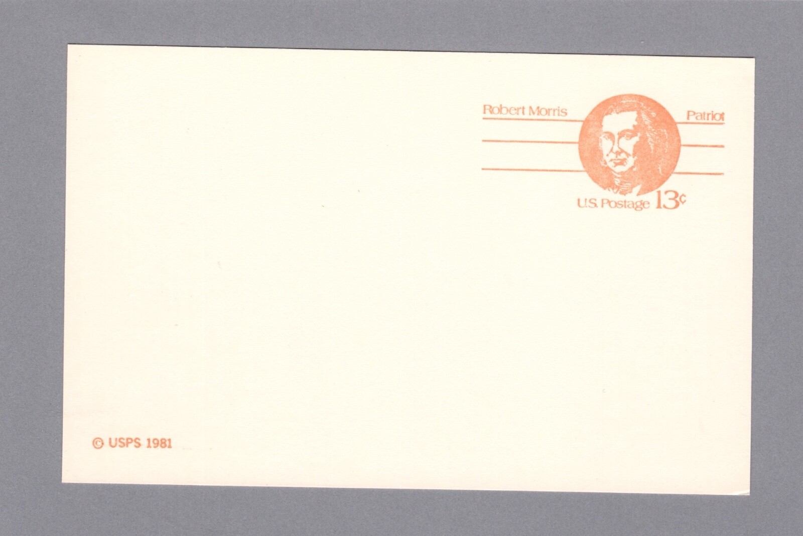 Scott UX93 Robert Morris, 13c postage card blank back