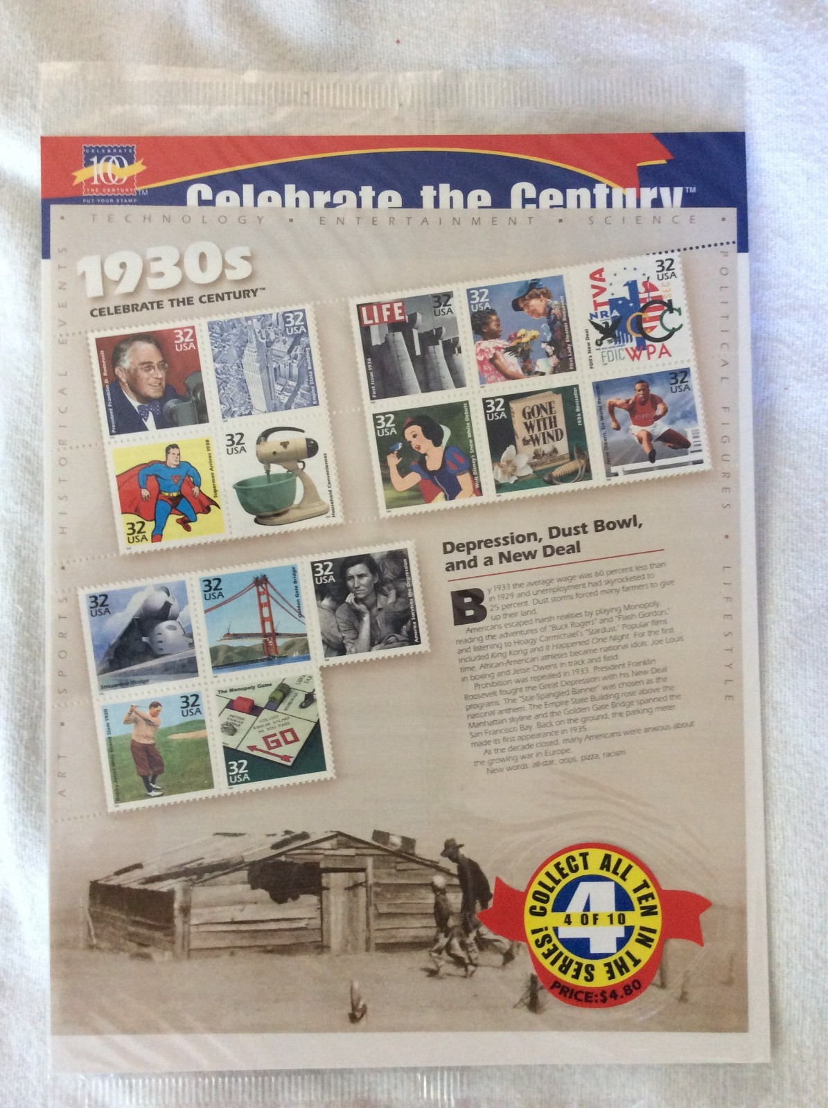 USPS CELEBRATE THE CENTURY 10 SHEET SET POSTAGE STAMPS 1900s – 1990s UNOPENED