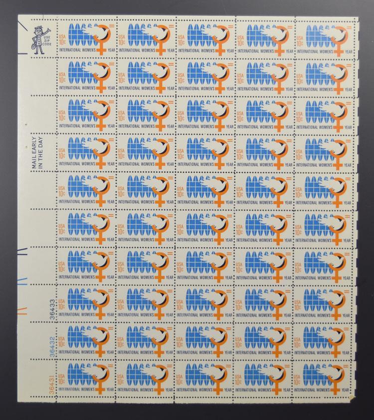 US SCOTT 1571 PANE OF 50 INTERNATIONAL WOMENS YEAR STAMPS 10 CENTS FACE MNH
