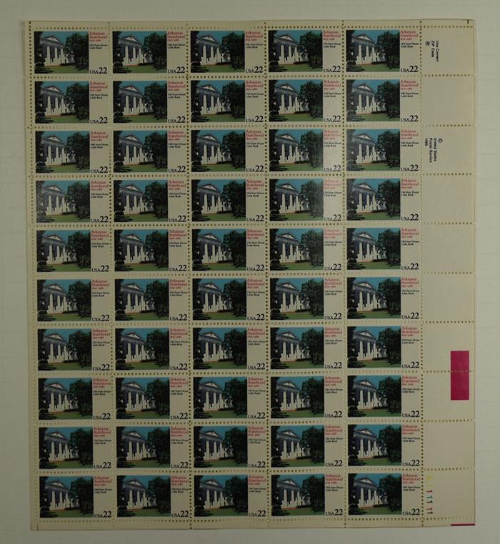 US SCOTT 2167 SHEET OF 50 ARKANSAS STATEHOOD 22 CENT FACE MNH
