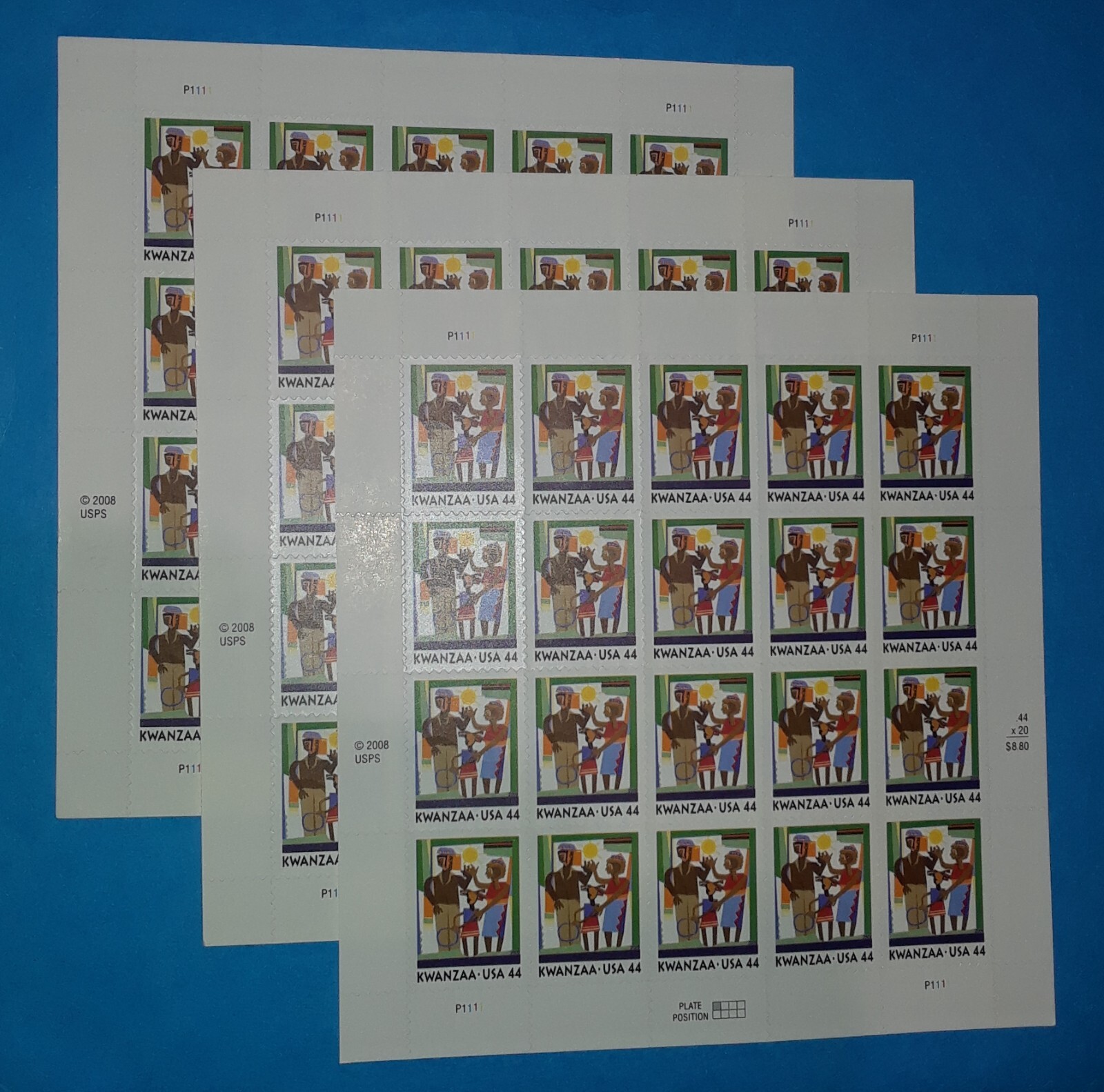 Three Panes x 20 = 60 of KWANZAA 44¢ African-American Holiday US Stamps USA 4434