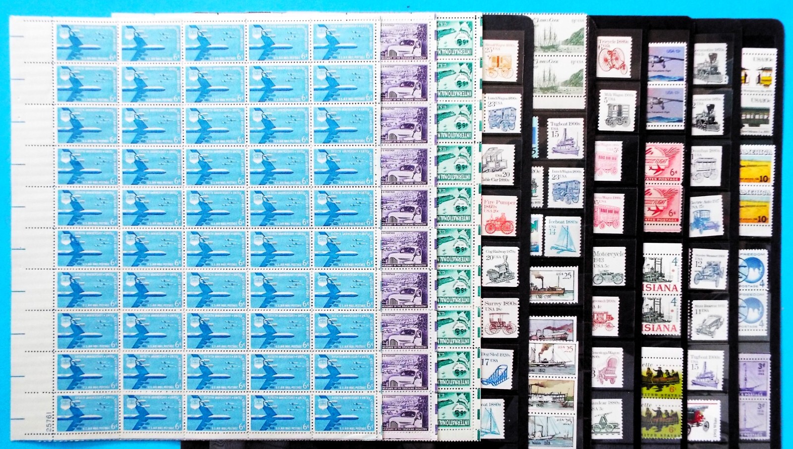 US Postage Stamps Face Value $45+ Unused Lot #125 Sheets Blocks Transportation