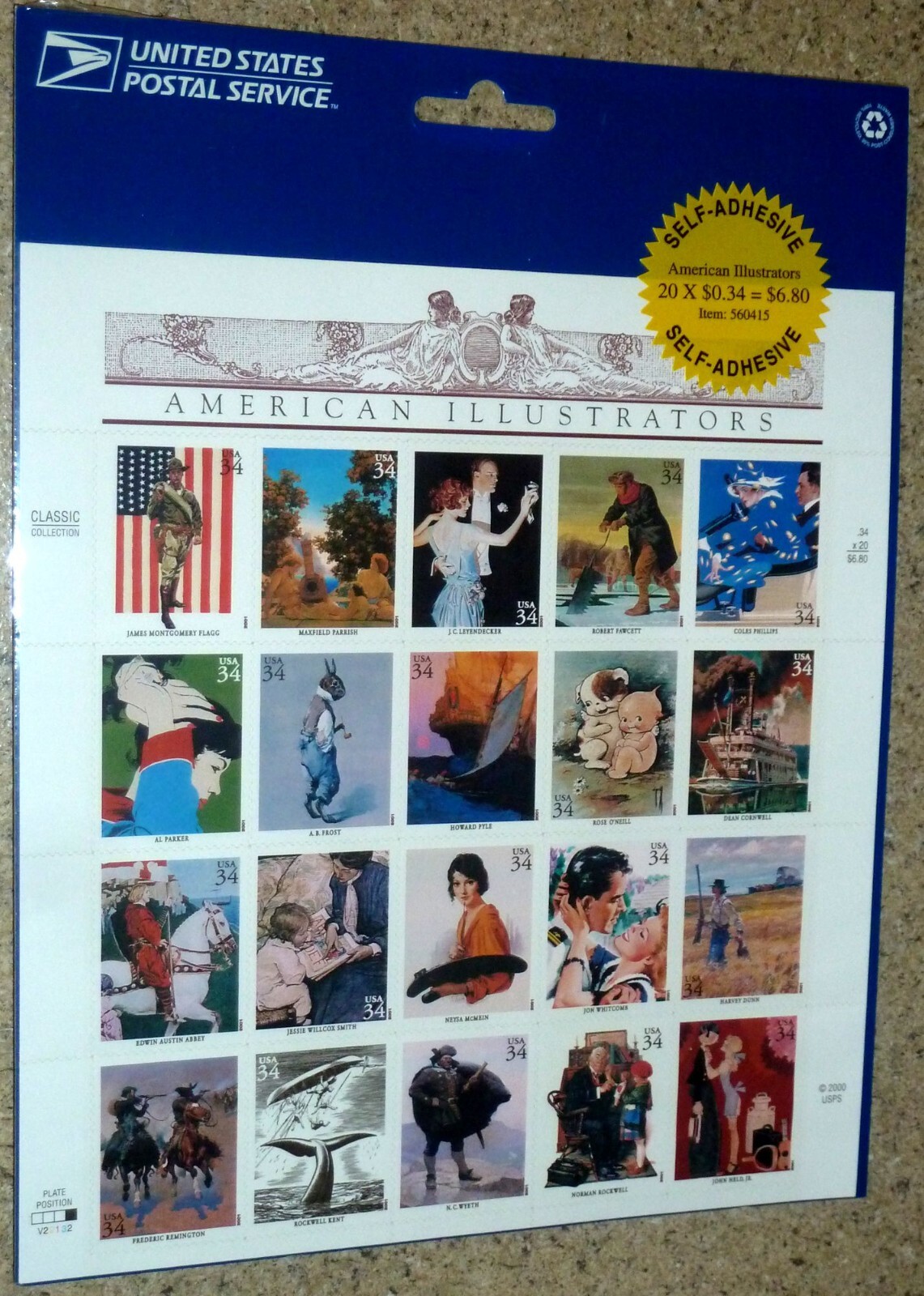 USPS Sealed Sheet of 20 American Illustrators 34¢ Stamps USA Scott 3510-19 Mint