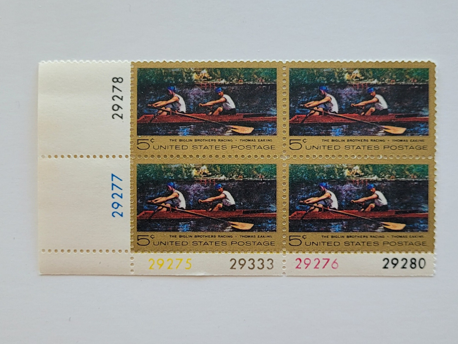 1967 The Biglin Brothers Racing 5c Block of 4 US Postage Stamps Sc #1335 MNH OG