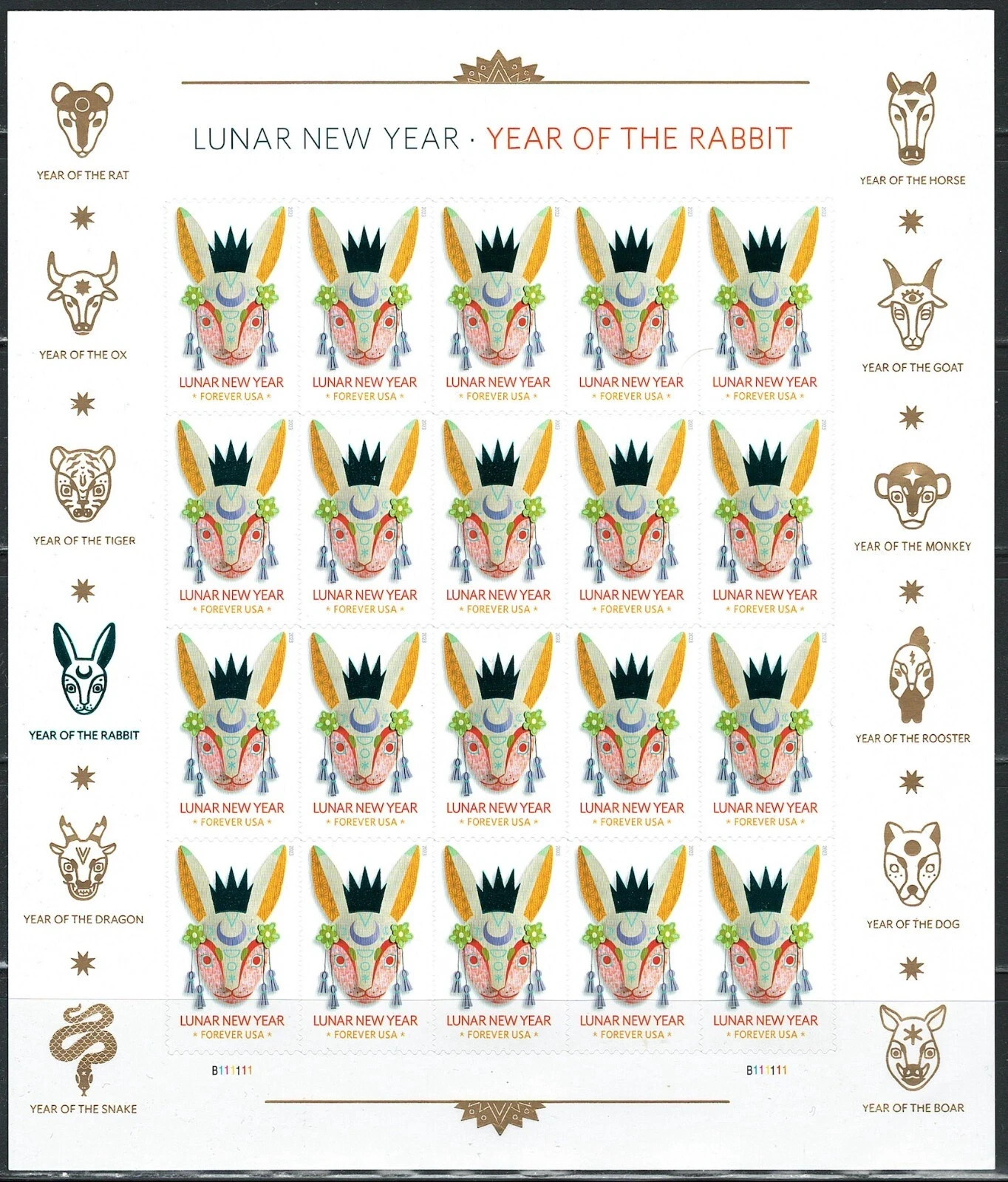 Mint US Lunar New Year: Rabbit Pane of 60 Forever Stamps Scott# 5744 (MNH)