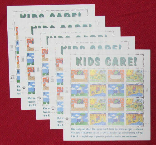 Five Sheets x 16 = 80 Of EARTH DAY KIDS CARE! 32¢ US Stamps. USA Sc # 2951-2954