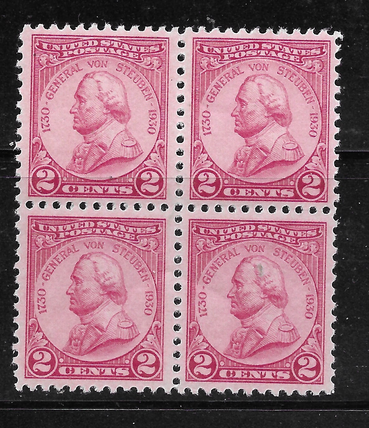 U S Postage Stamps – 2c 1930 General von Stueben Block of 4 – F/VF MH
