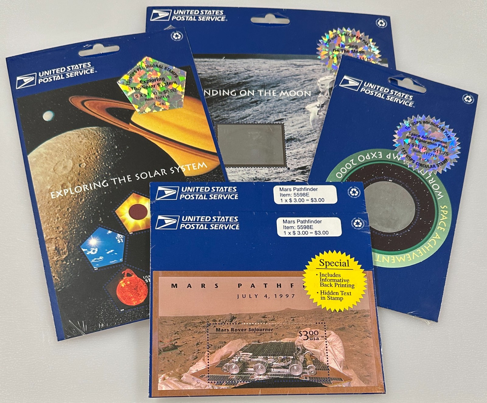 USPS Space Souvenir Sheets, Sealed – Group of 5 Including Landing on the Moon