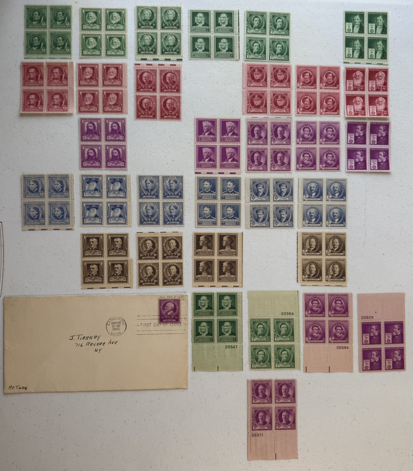 US Stamps Famous American Ser 26 MNH, 1 MH blocks of 4, 5 Plate Blocks, 1 FDC
