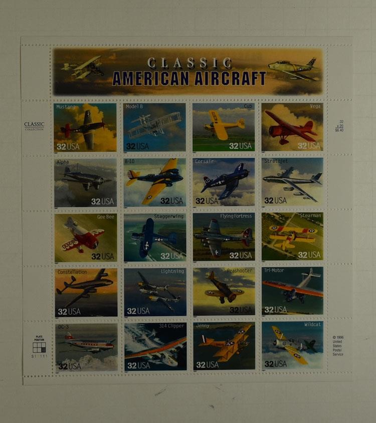 10 SHEETS OF US SCOTT 3142 CLASSIC AMERICAN AIRCRAFT 20 STAMPS EACH 32 CENT MNH