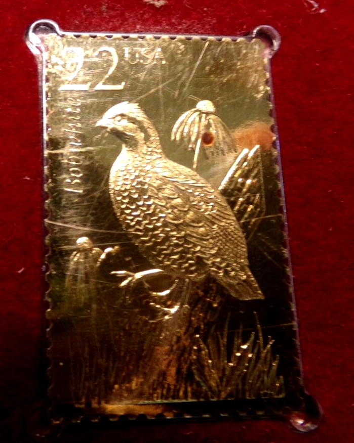 WILDLIFE OF OUR FIFTY STATES Bobwhite- USPS 22kt Gold Stamp 1st Day Issue