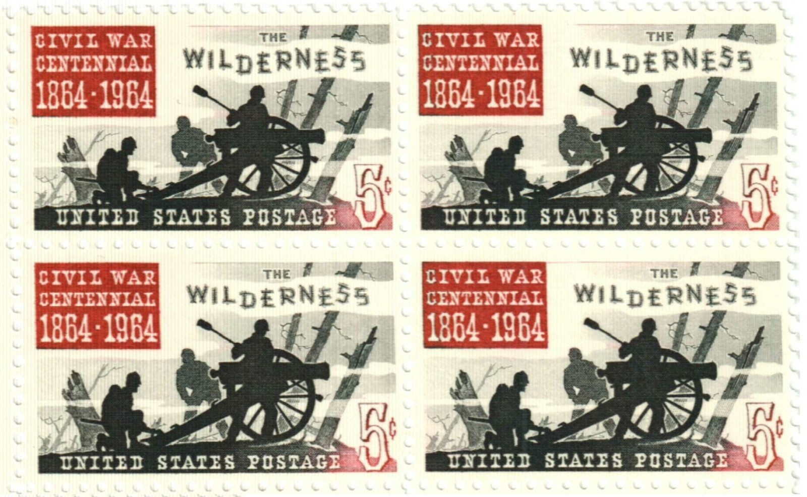 CIVIL WAR WILDERNESS Block of 4 Collectible Unused 1964 Stamps–FREE SHIPPING