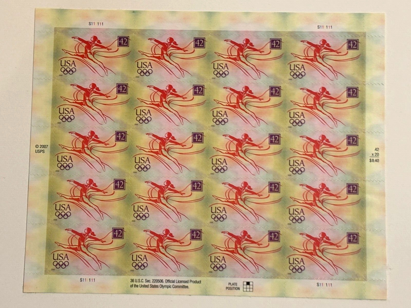 2008 Summer Olympics Scott 4334 MNH Beijing Summer Games (Pane of 20) 42 cents