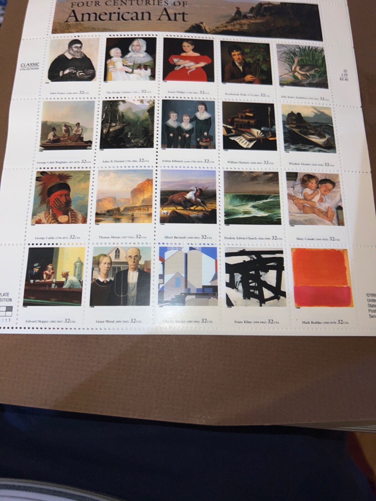 See Photos. US1998 SC 3236 32c Four Centuries of American Art Full Sheet of 20