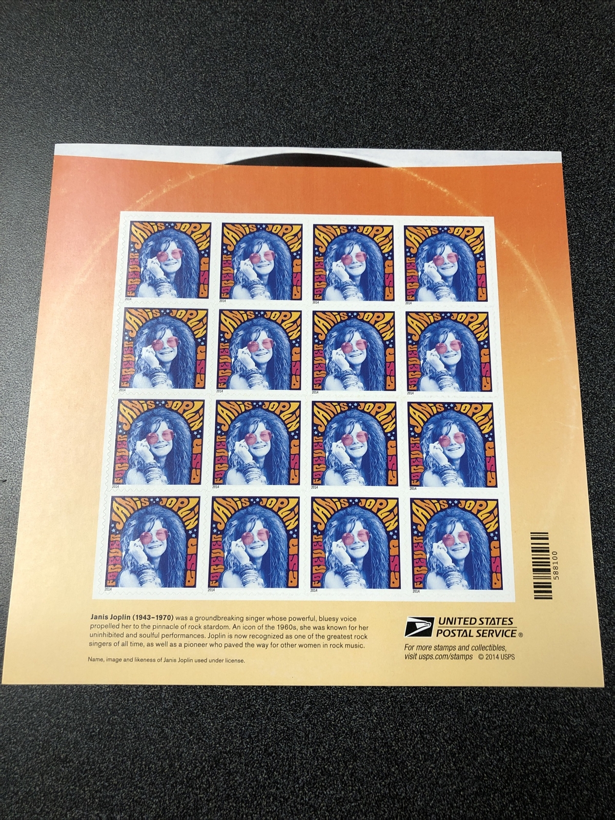 US 4916 PANE OF 16 JANIS JOPLIN FOREVER STAMPS Mint Never Hinged