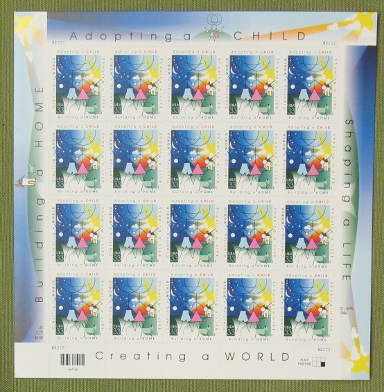 Four Sheets x 20 =80 of ADOPTING A CHILD STAMP 33¢ US Postage Stamps. USA # 3398