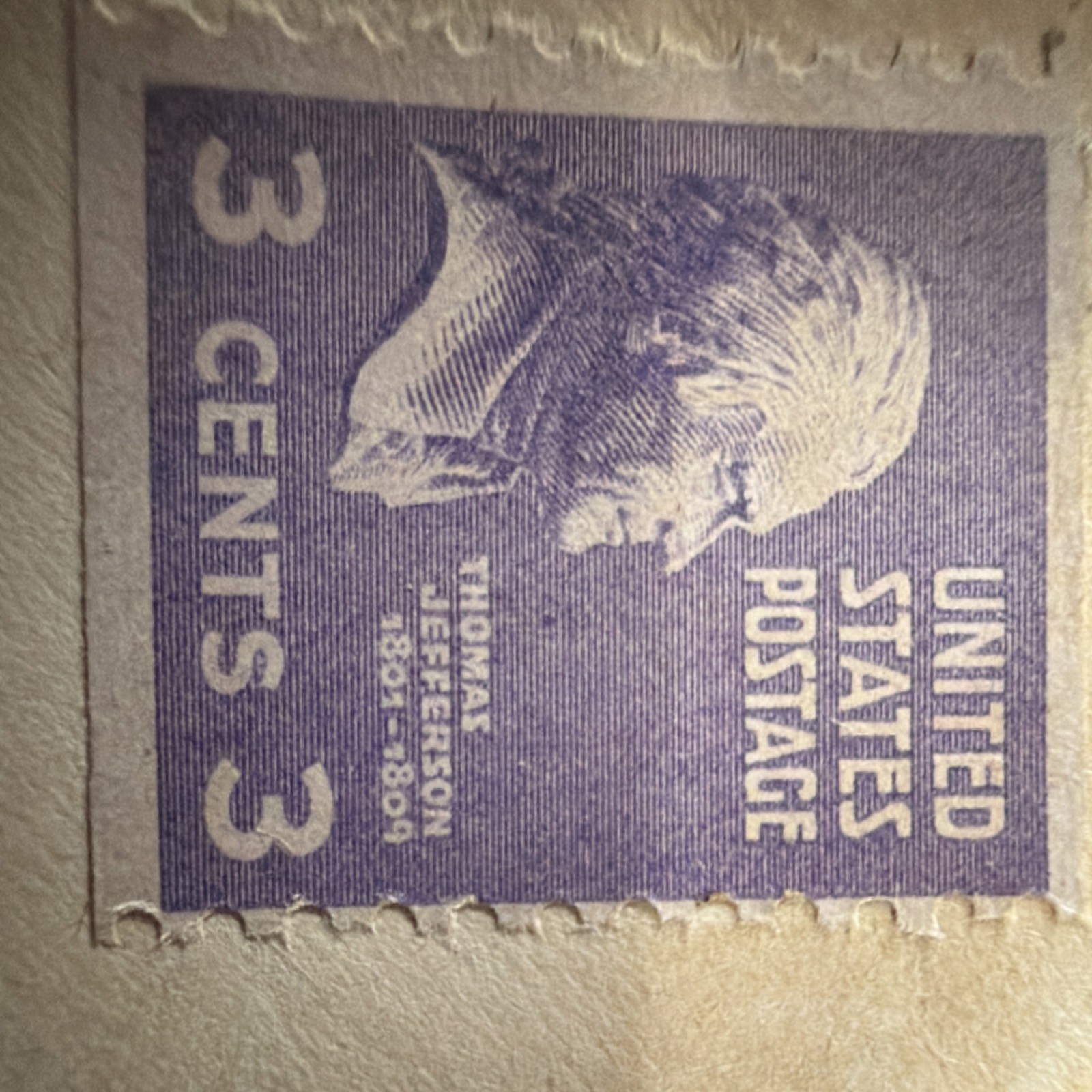 Thomas Jefferson 3 Cent Purple US Postage Stamp Single Historical Figures
